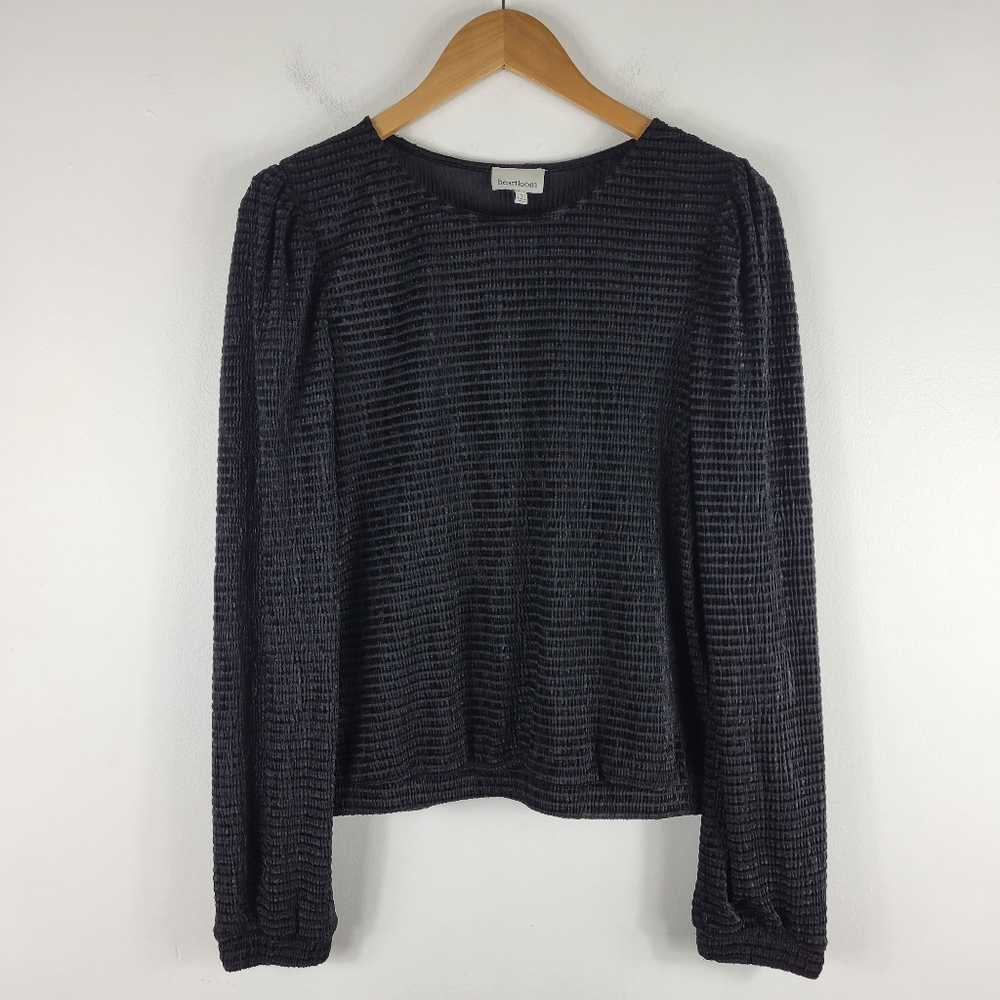 Heartloom Velvet Ribbed Stripe Textured Puff Sleeve Blouse